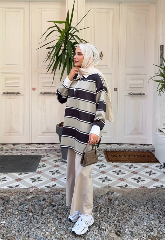 1029 Retro Çizgili Tunik