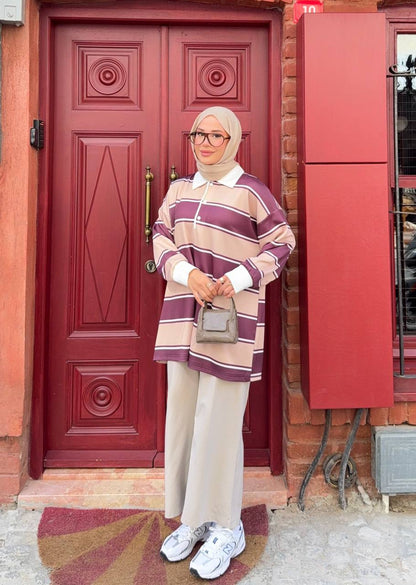 1029 Retro Çizgili Tunik